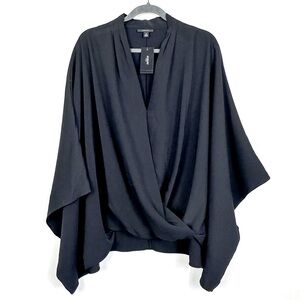 Alfani Plus Black V-Neck Wrap Cape Blouse
